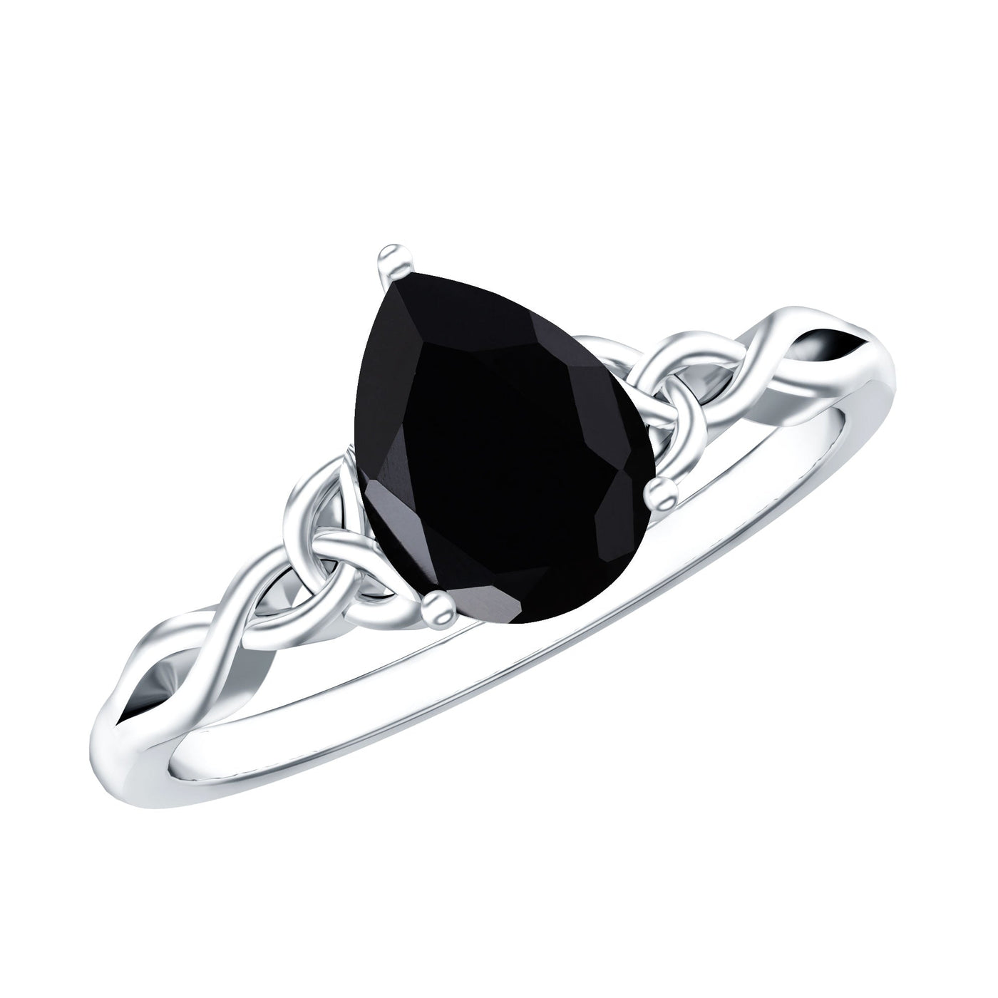 Solitaire Pear Cut Black Onyx Engagement Ring with Celtic Band Rosec Jewels