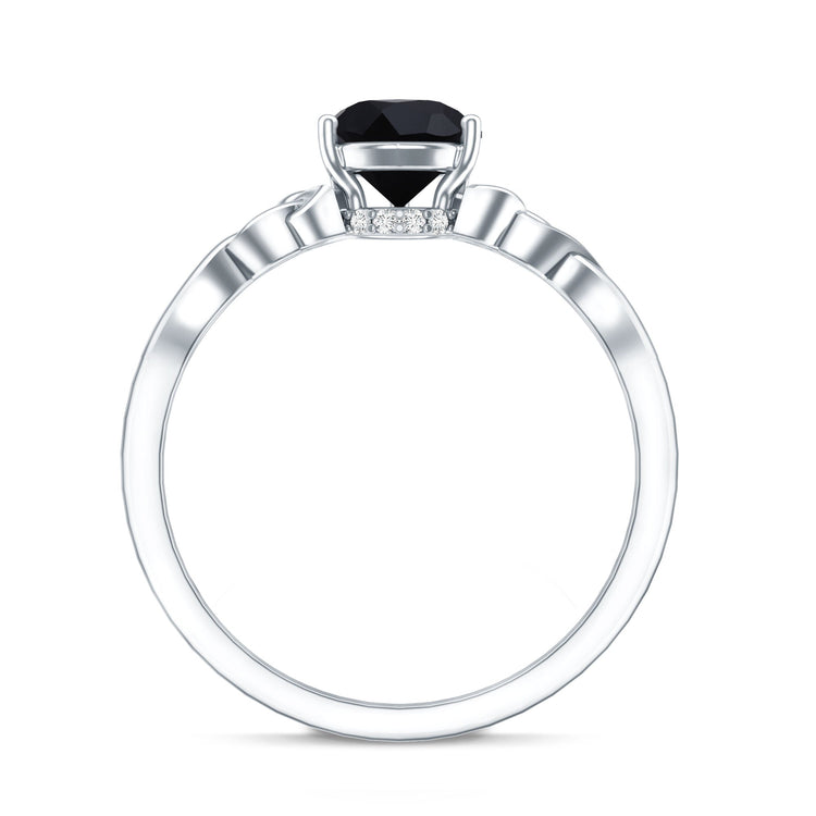 Solitaire Pear Cut Black Onyx Engagement Ring with Celtic Band Rosec Jewels