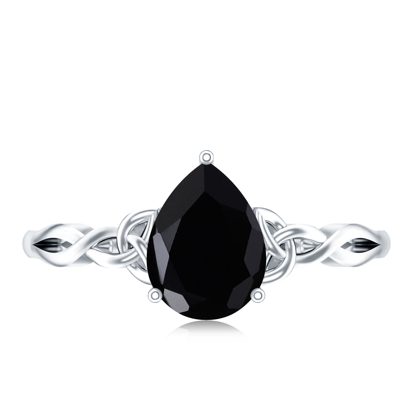 Solitaire Pear Cut Black Onyx Engagement Ring with Celtic Band Rosec Jewels