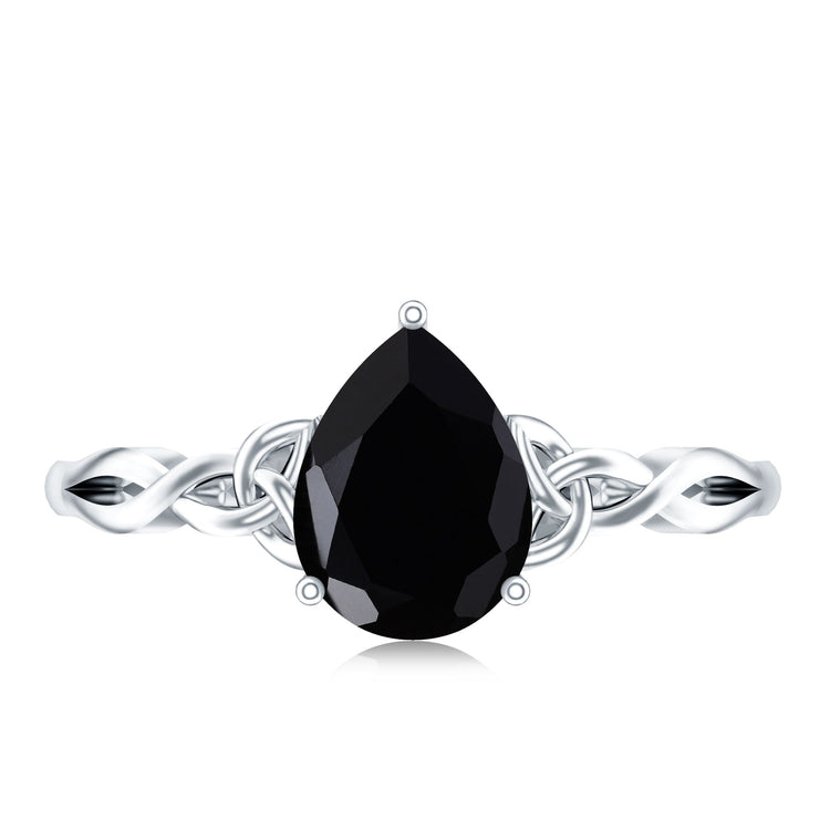 Solitaire Pear Cut Black Onyx Engagement Ring with Celtic Band Rosec Jewels