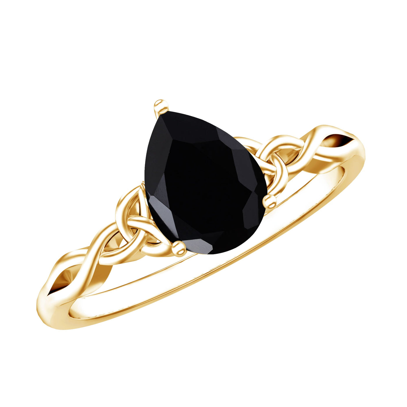 Solitaire Pear Cut Black Onyx Engagement Ring with Celtic Band Rosec Jewels