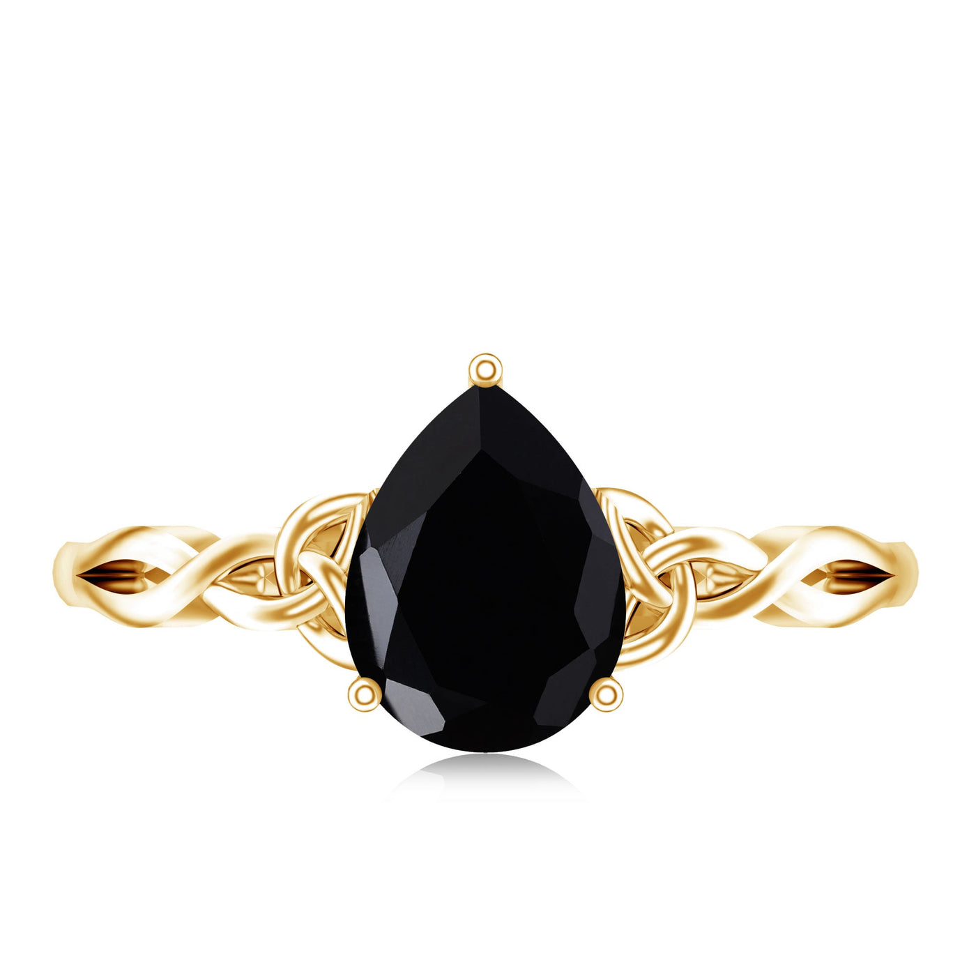 Solitaire Pear Cut Black Onyx Engagement Ring with Celtic Band Rosec Jewels