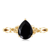 Solitaire Pear Cut Black Onyx Engagement Ring with Celtic Band Rosec Jewels