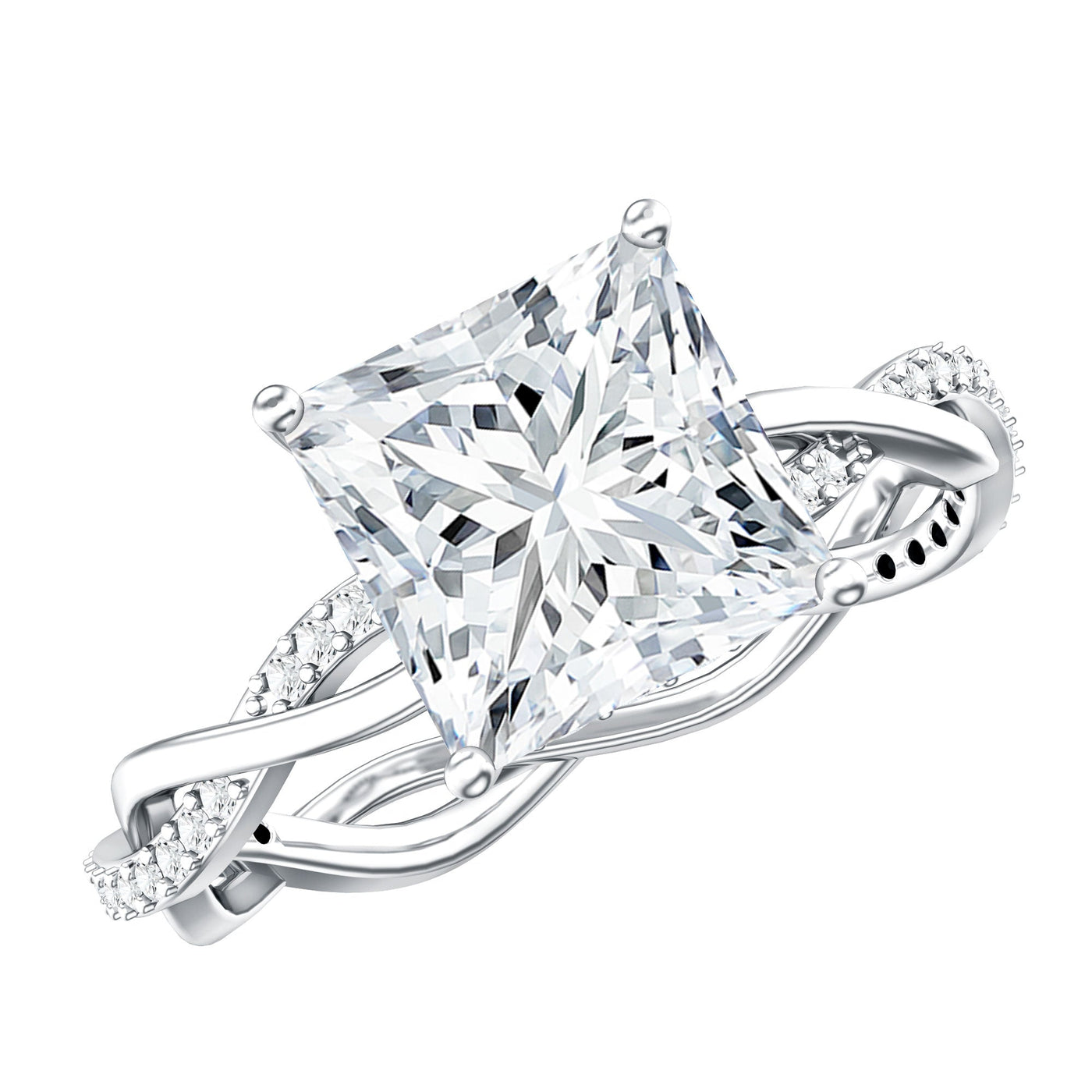 Certified 3 Carat Moissanite Princess Cut Engagement Ring with Braided Shank Rosec Jewels