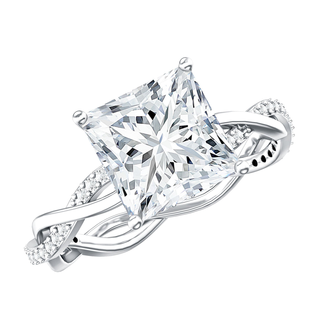 Certified 3 Carat Moissanite Princess Cut Engagement Ring with Braided Shank Rosec Jewels