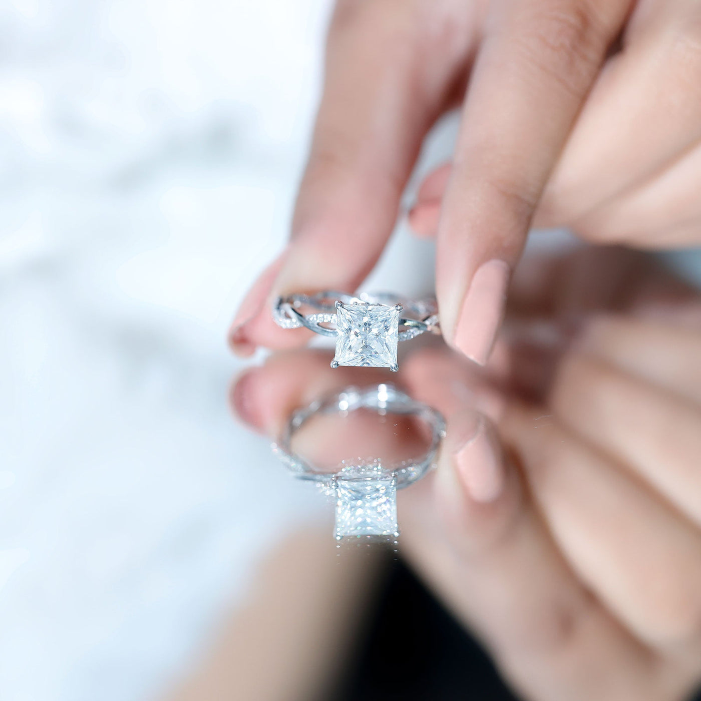 Certified 3 Carat Moissanite Princess Cut Engagement Ring with Braided Shank Rosec Jewels