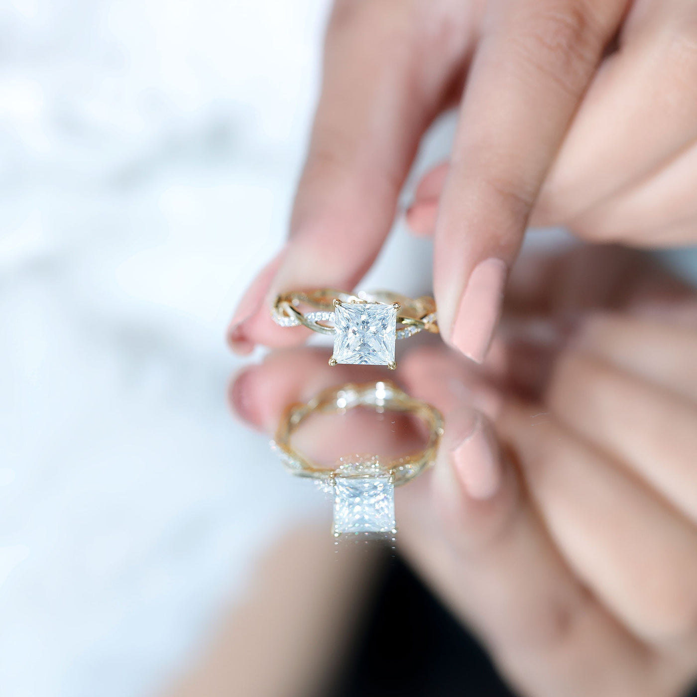 Certified 3 Carat Moissanite Princess Cut Engagement Ring with Braided Shank Rosec Jewels