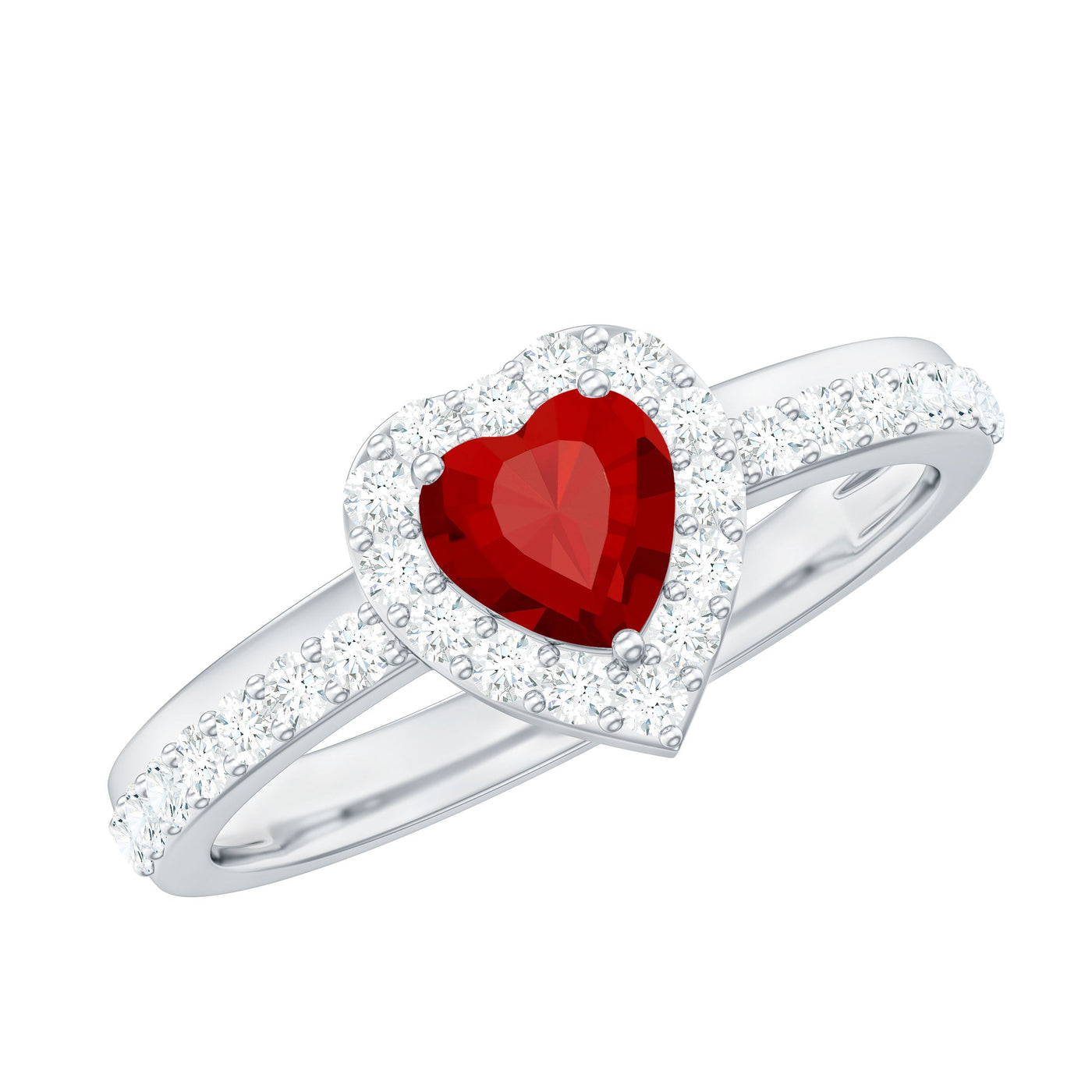 Lab Created Ruby Heart Promise Ring with Diamond Halo Rosec Jewels