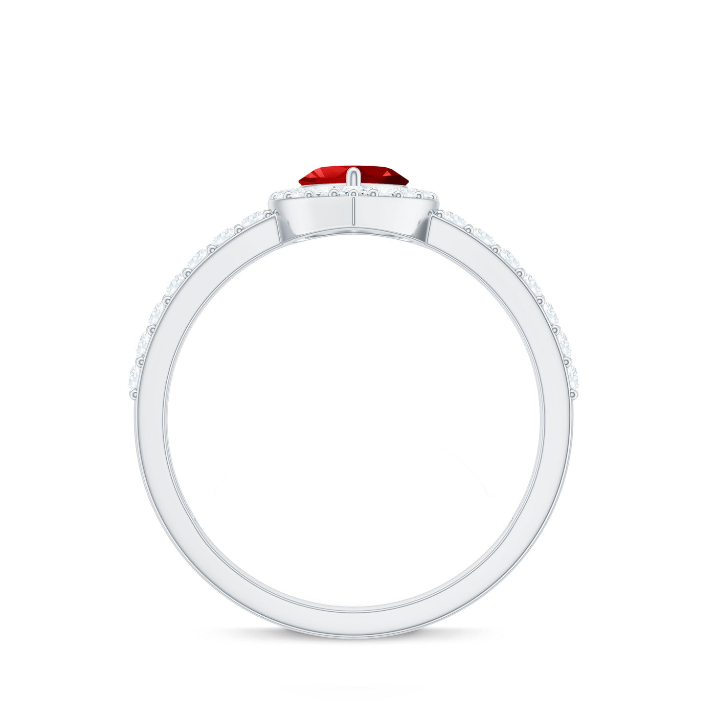Lab Created Ruby Heart Promise Ring with Diamond Halo Rosec Jewels