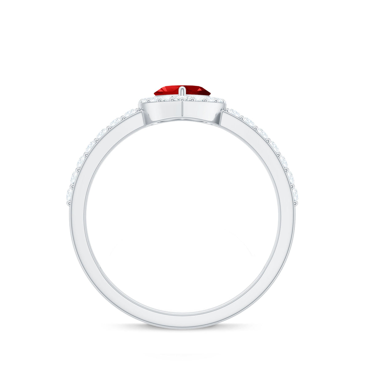 Lab Created Ruby Heart Promise Ring with Diamond Halo Rosec Jewels
