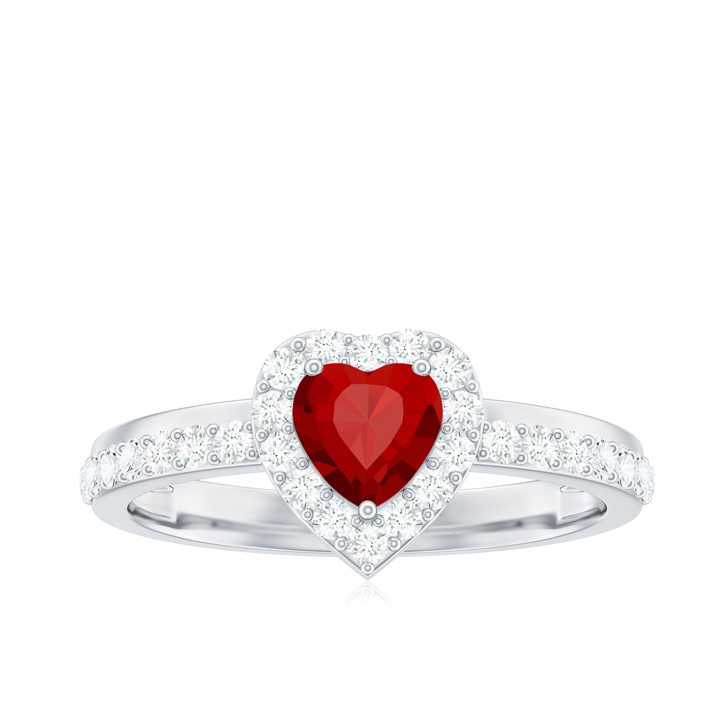 Lab Created Ruby Heart Promise Ring with Diamond Halo Rosec Jewels