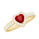 Lab Created Ruby Heart Promise Ring with Diamond Halo Rosec Jewels