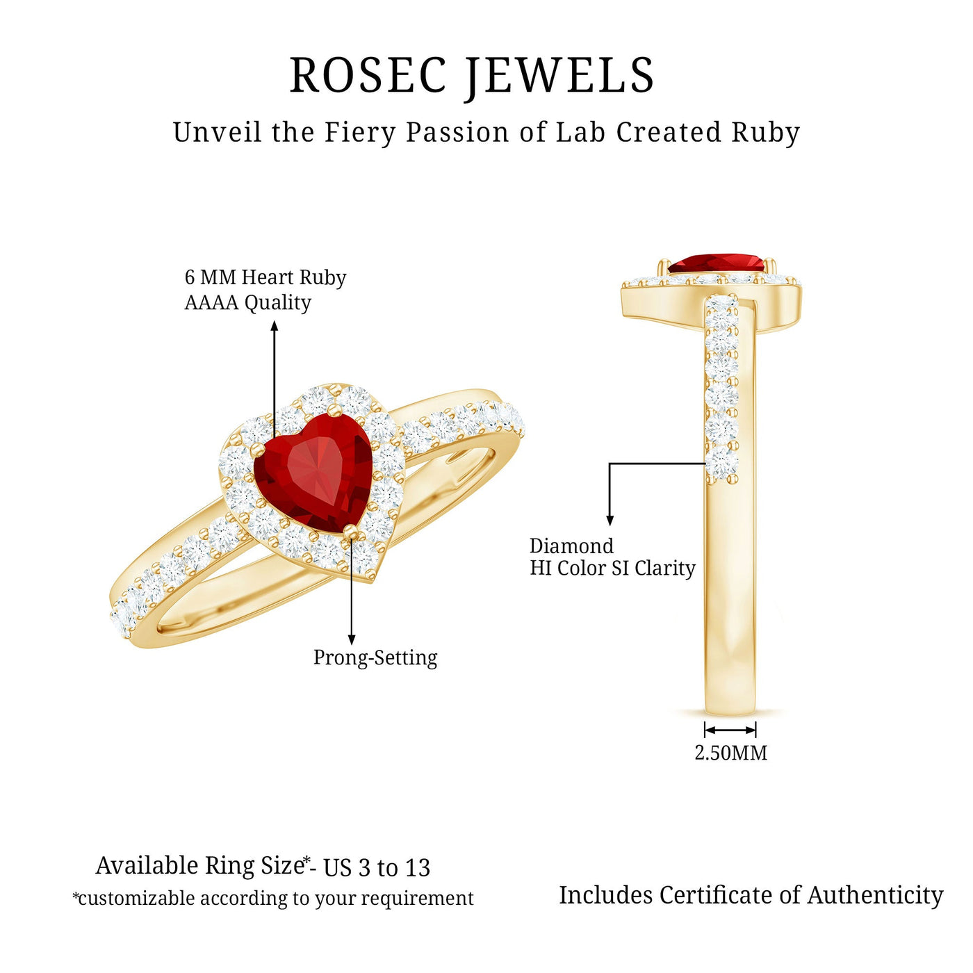 Lab Created Ruby Heart Promise Ring with Diamond Halo Rosec Jewels