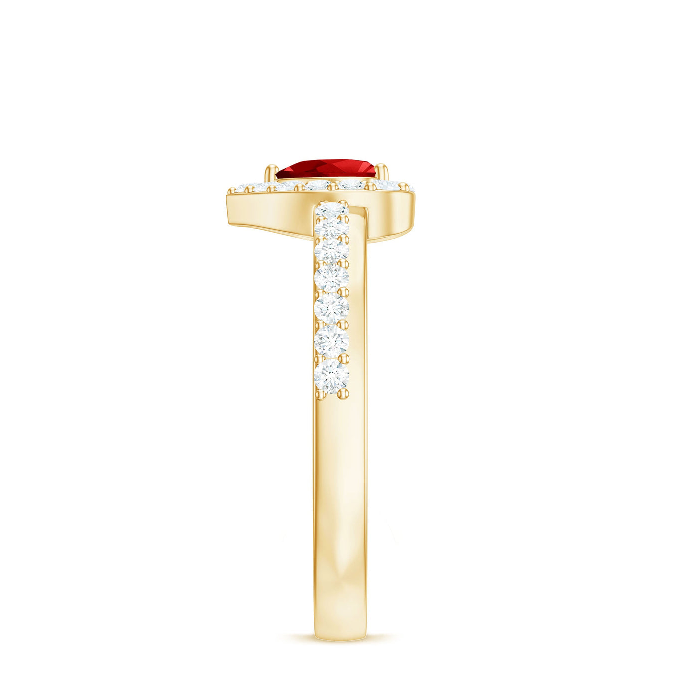 Lab Created Ruby Heart Promise Ring with Diamond Halo Rosec Jewels