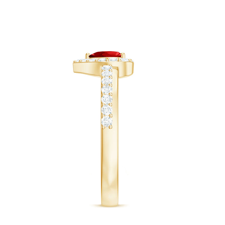 Lab Created Ruby Heart Promise Ring with Diamond Halo Rosec Jewels
