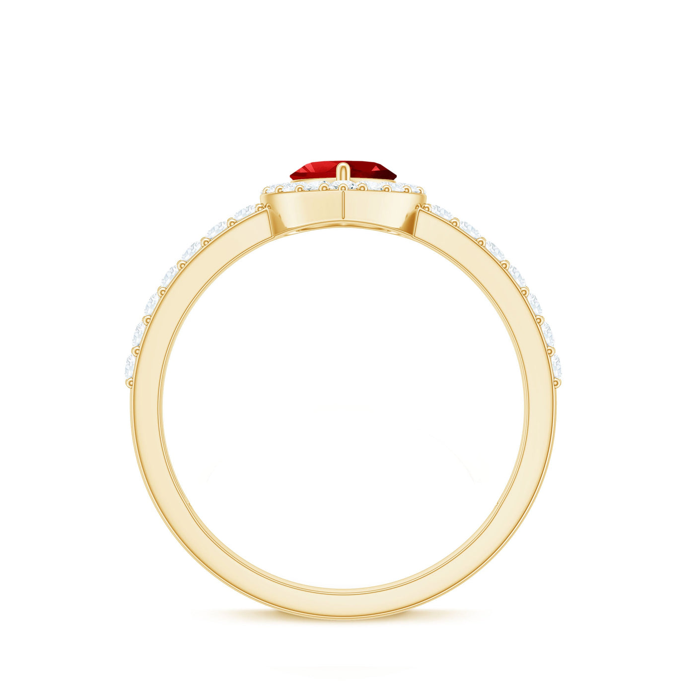 Lab Created Ruby Heart Promise Ring with Diamond Halo Rosec Jewels