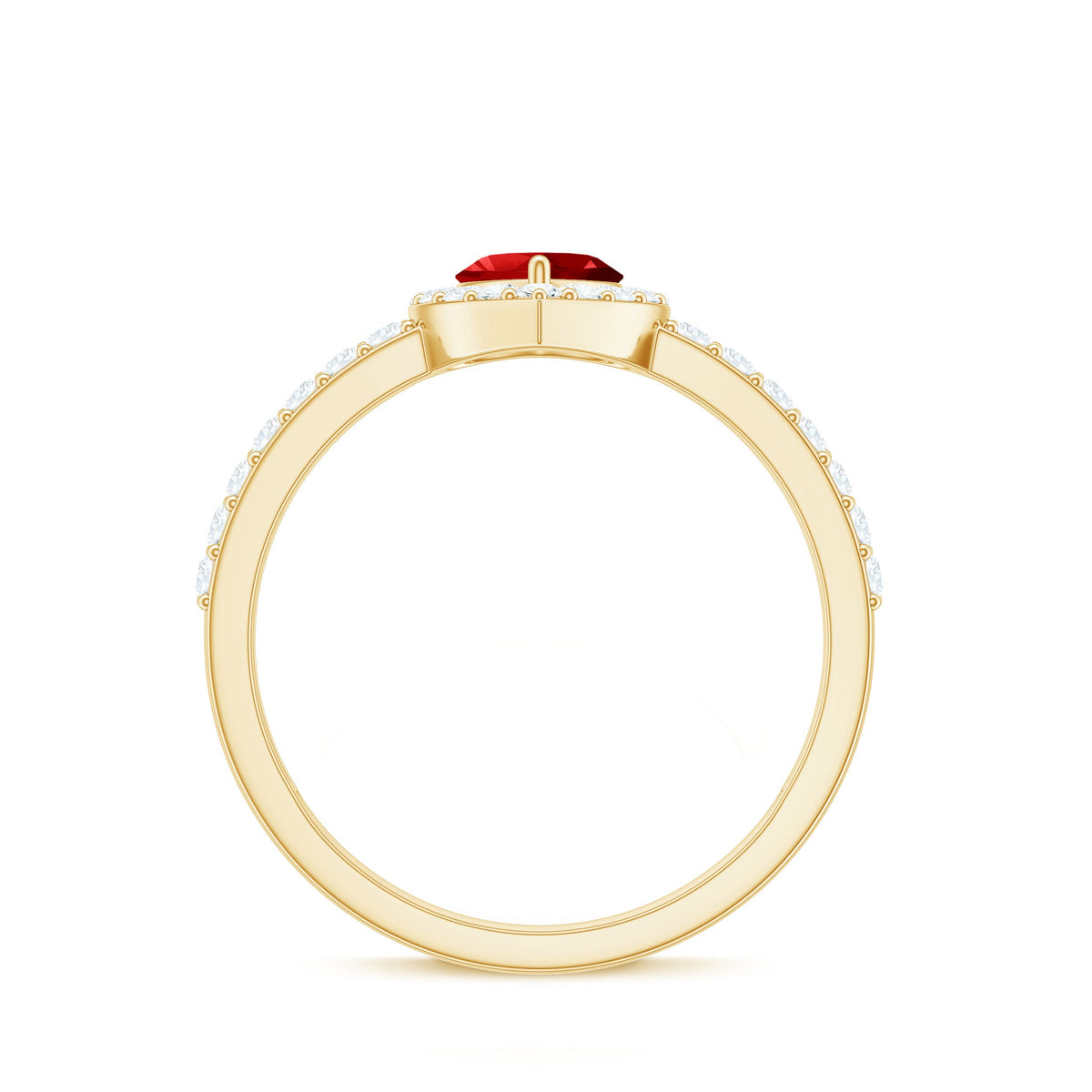 Lab Created Ruby Heart Promise Ring with Diamond Halo Rosec Jewels