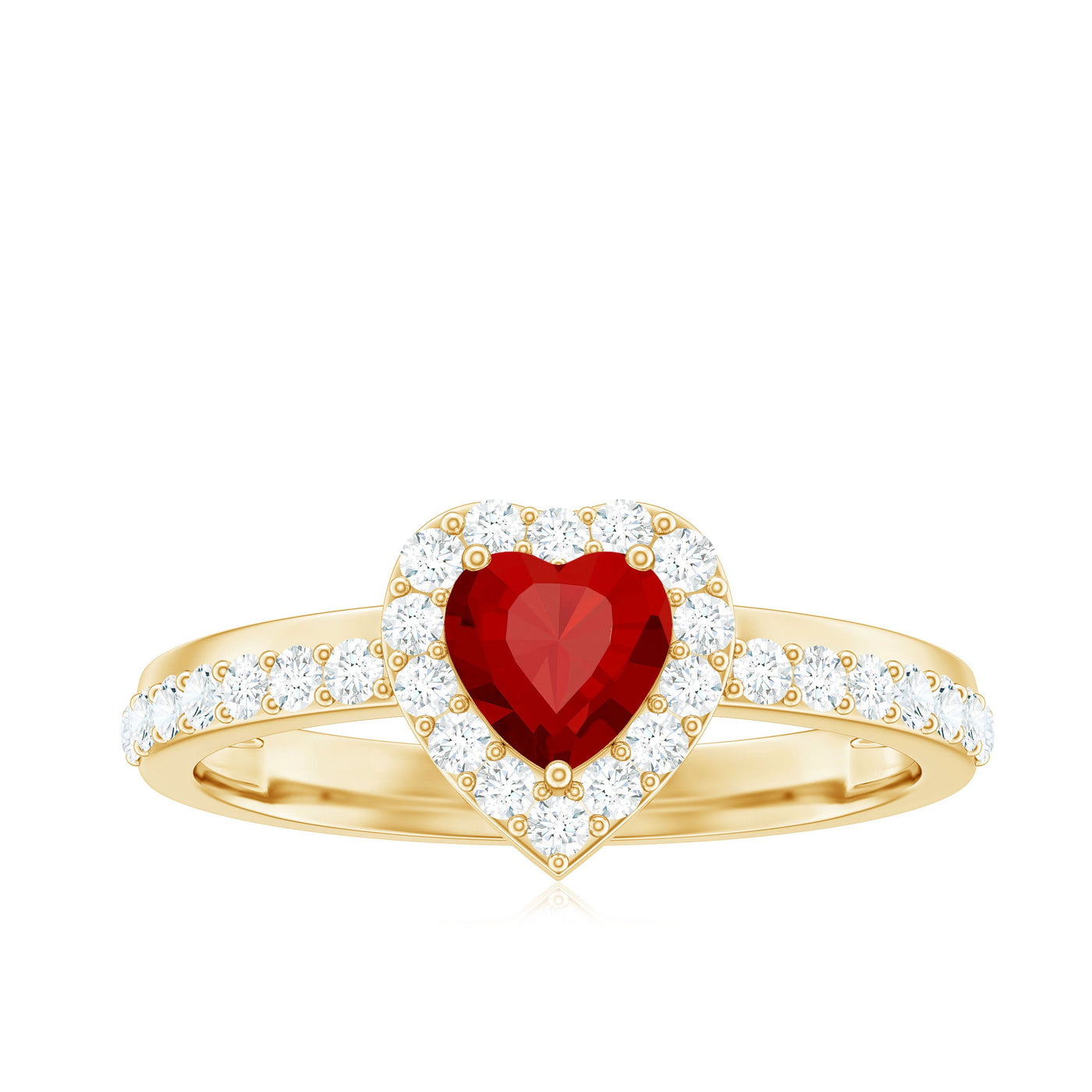 Lab Created Ruby Heart Promise Ring with Diamond Halo Rosec Jewels