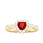 Lab Created Ruby Heart Promise Ring with Diamond Halo Rosec Jewels