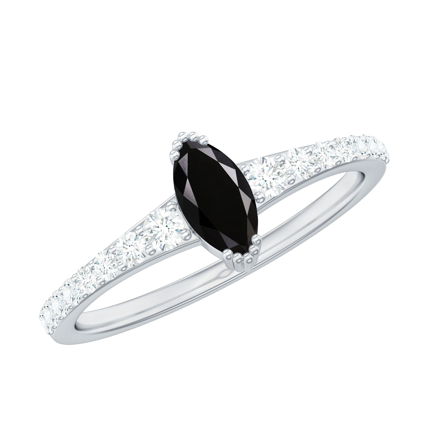 Genuine Marquise Black Spinel Promise Ring with Diamond Rosec Jewels