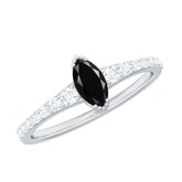 Genuine Marquise Black Spinel Promise Ring with Diamond Rosec Jewels