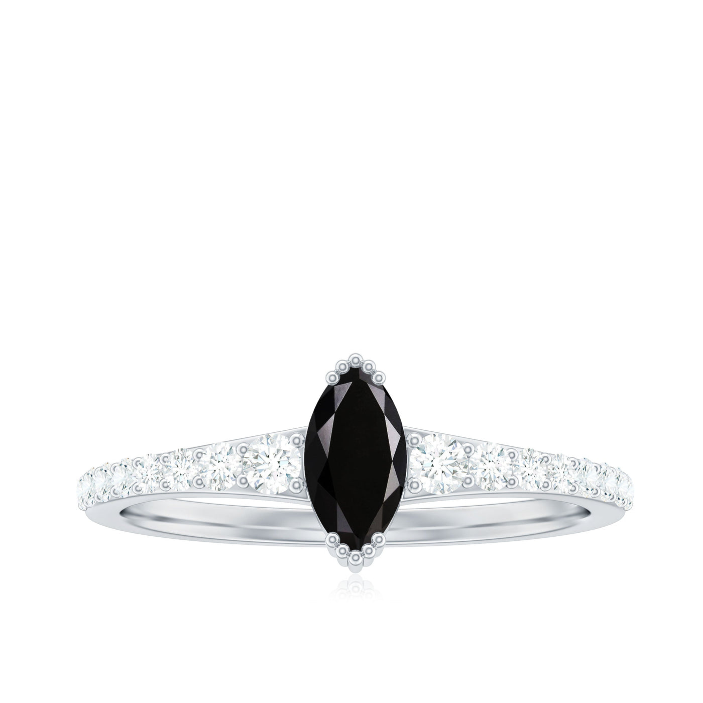 Genuine Marquise Black Spinel Promise Ring with Diamond Rosec Jewels