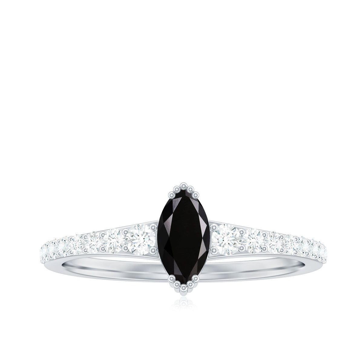 Genuine Marquise Black Spinel Promise Ring with Diamond Rosec Jewels