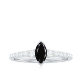 Genuine Marquise Black Spinel Promise Ring with Diamond Rosec Jewels