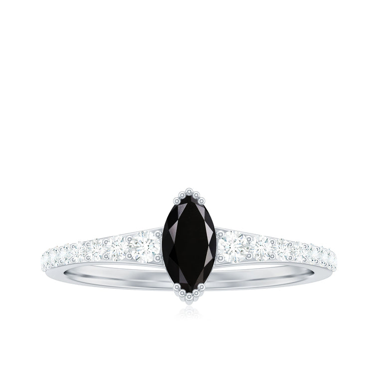 Genuine Marquise Black Spinel Promise Ring with Diamond Rosec Jewels