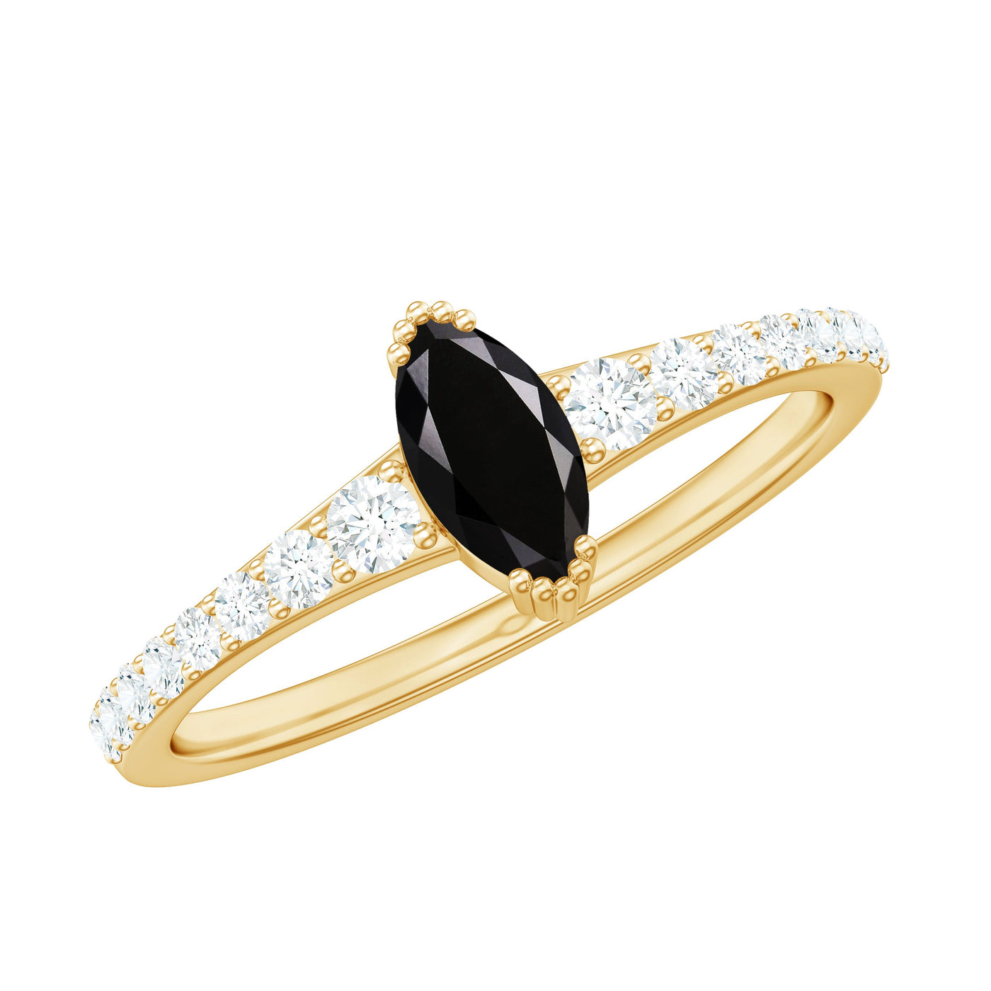 Genuine Marquise Black Spinel Promise Ring with Diamond Rosec Jewels