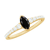 Genuine Marquise Black Spinel Promise Ring with Diamond Rosec Jewels