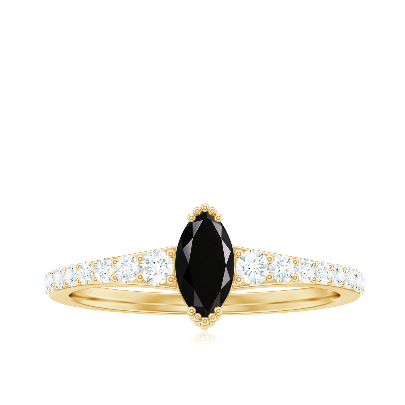 Genuine Marquise Black Spinel Promise Ring with Diamond Rosec Jewels