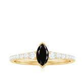 Genuine Marquise Black Spinel Promise Ring with Diamond Rosec Jewels