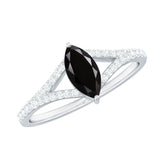 Minimal Black Spinel Marquise Engagement Ring with Diamond Split Shank Rosec Jewels