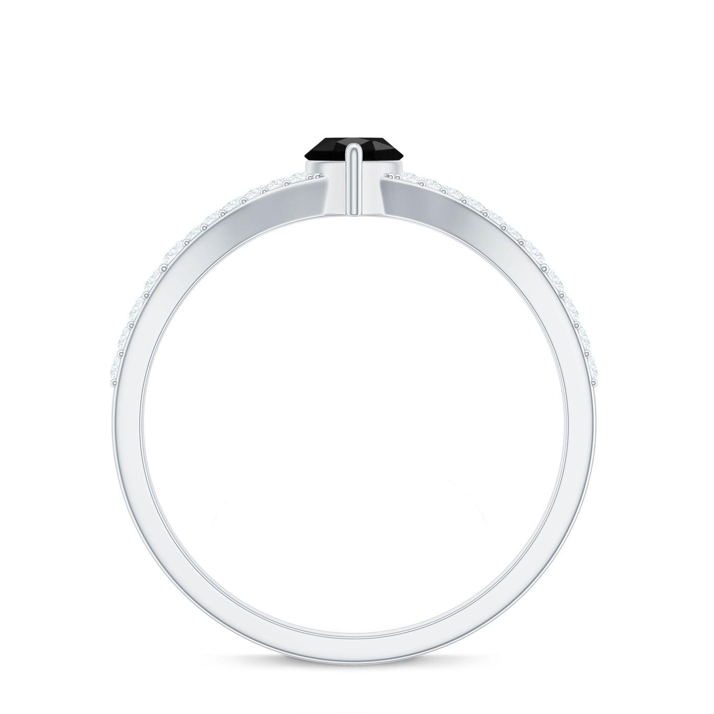 Minimal Black Spinel Marquise Engagement Ring with Diamond Split Shank Rosec Jewels
