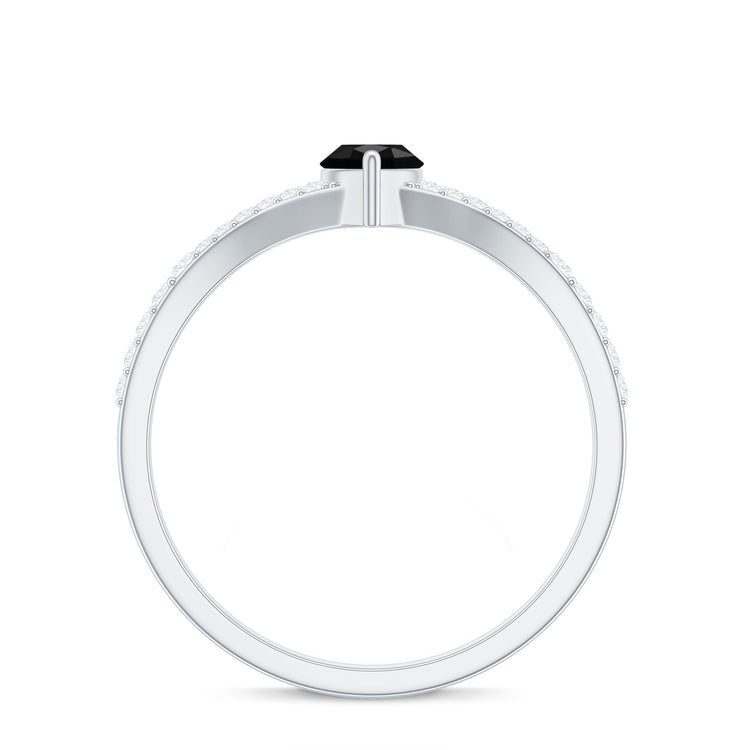 Minimal Black Spinel Marquise Engagement Ring with Diamond Split Shank Rosec Jewels