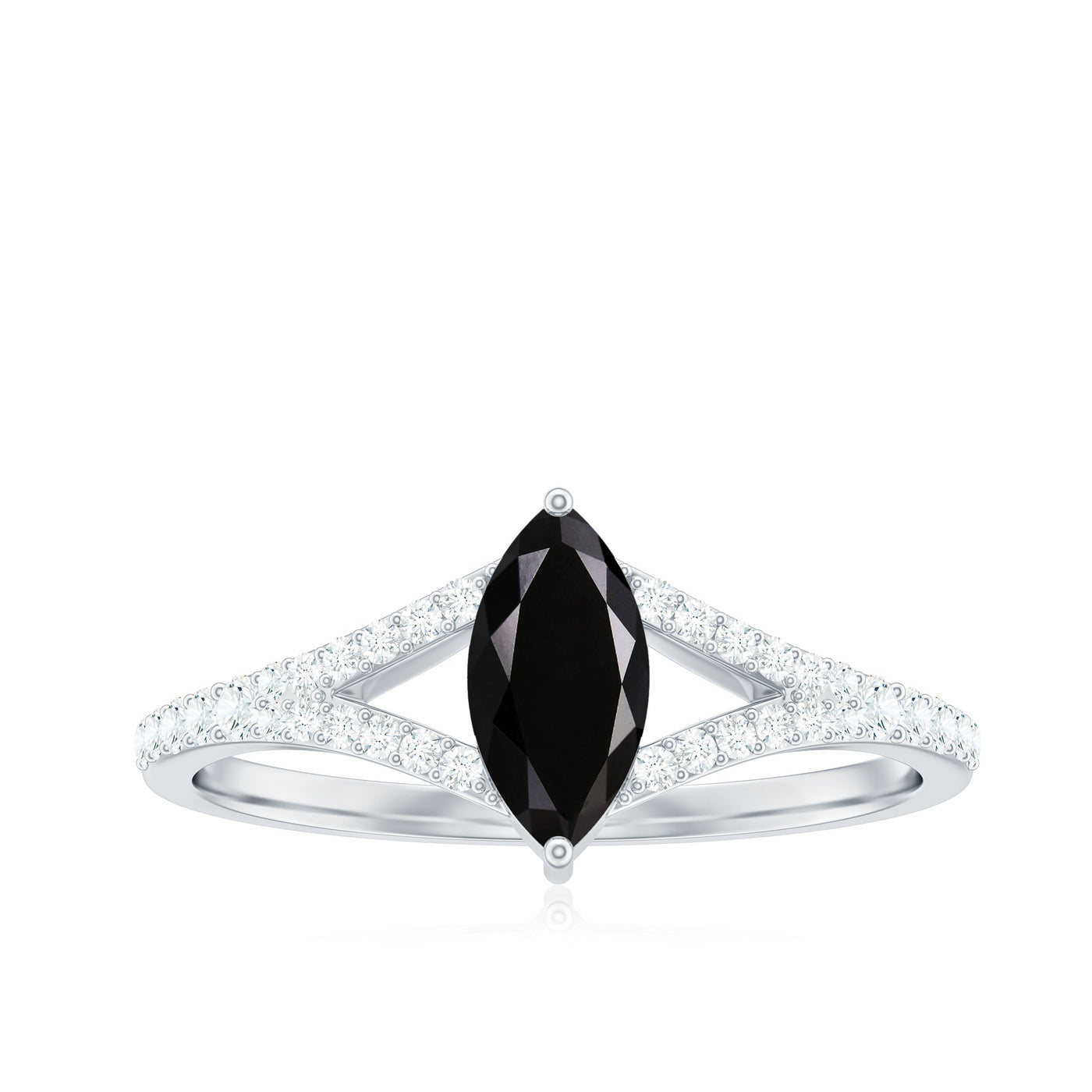 Minimal Black Spinel Marquise Engagement Ring with Diamond Split Shank Rosec Jewels