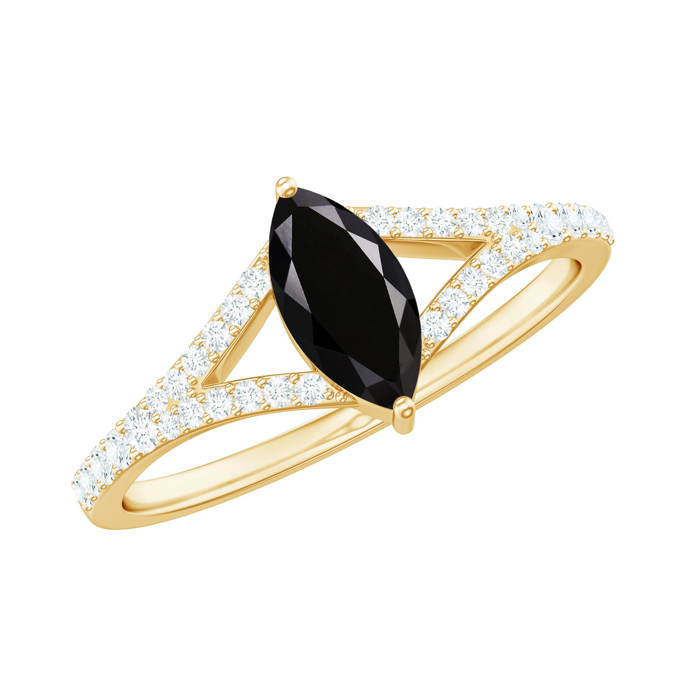 Minimal Black Spinel Marquise Engagement Ring with Diamond Split Shank Rosec Jewels