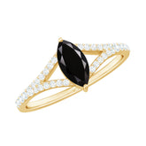 Minimal Black Spinel Marquise Engagement Ring with Diamond Split Shank Rosec Jewels
