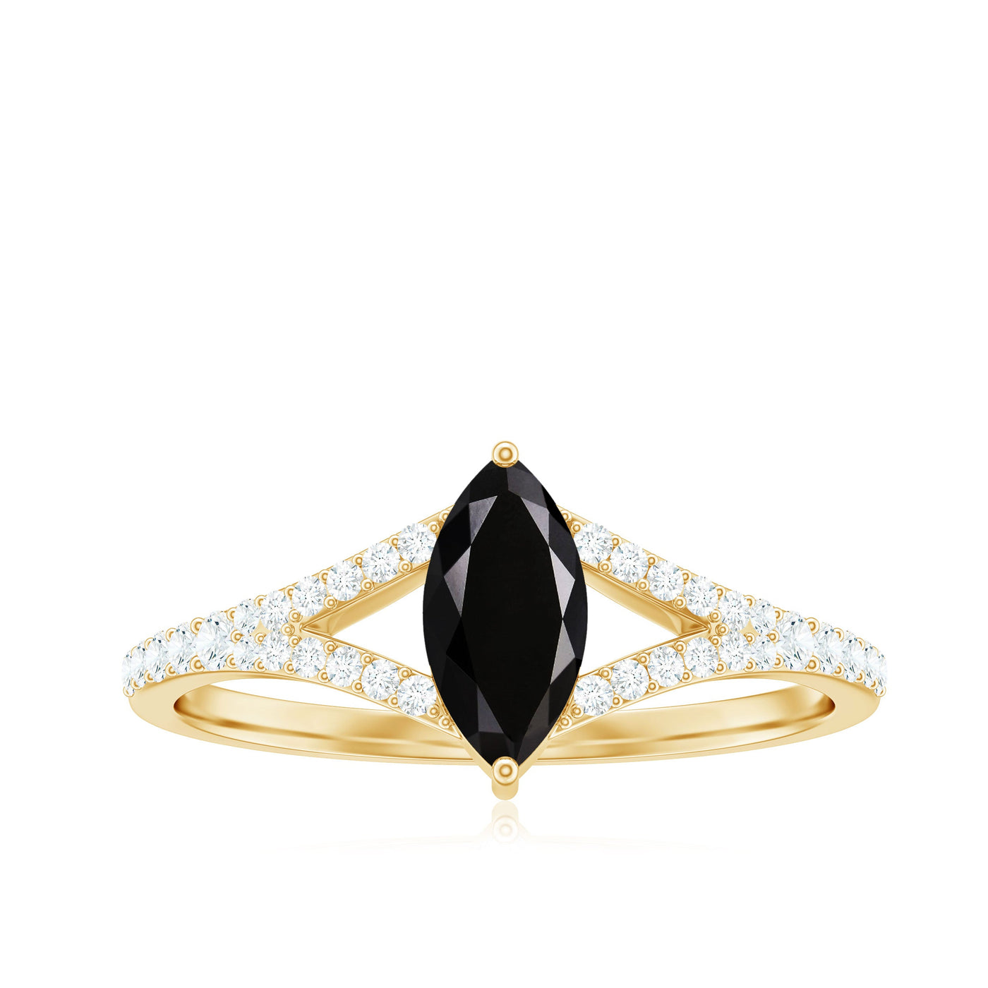 Minimal Black Spinel Marquise Engagement Ring with Diamond Split Shank Rosec Jewels
