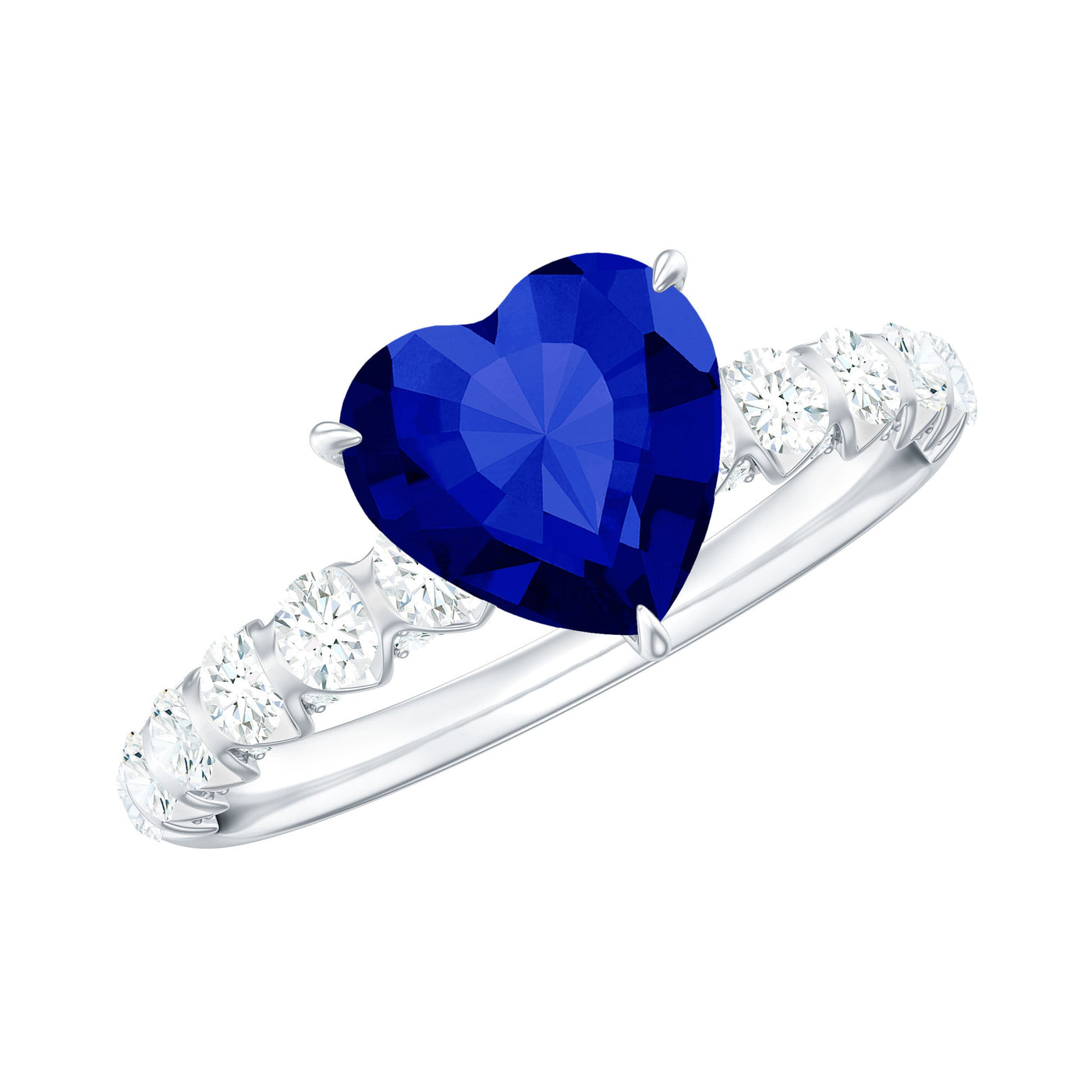 Certified 0.9 Carat Lab Created Blue Sapphire Heart Engagement Ring with Diamond Rosec Jewels