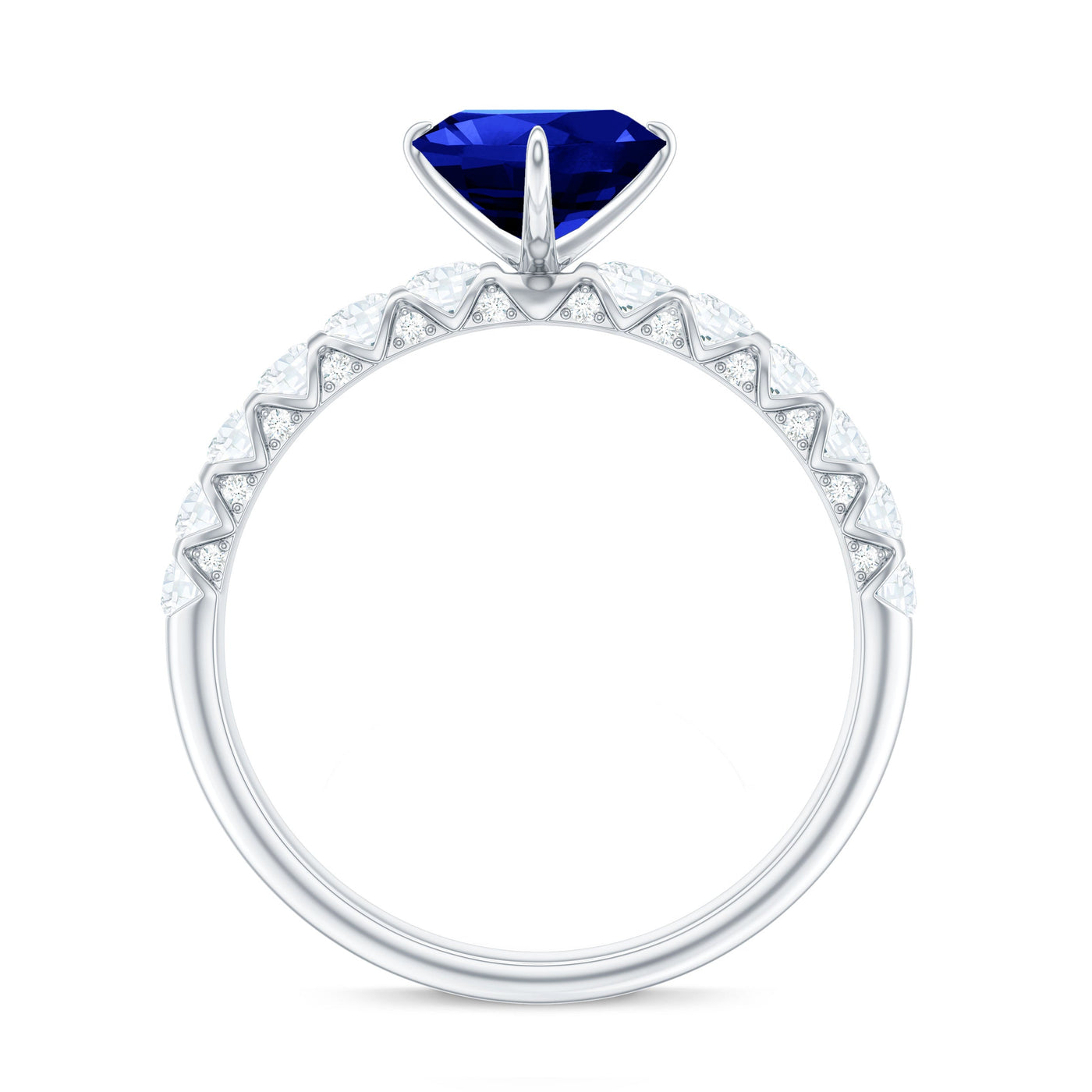 Certified 0.9 Carat Lab Created Blue Sapphire Heart Engagement Ring with Diamond Rosec Jewels