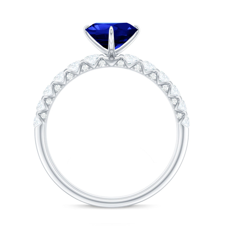 Certified 0.9 Carat Lab Created Blue Sapphire Heart Engagement Ring with Diamond Rosec Jewels