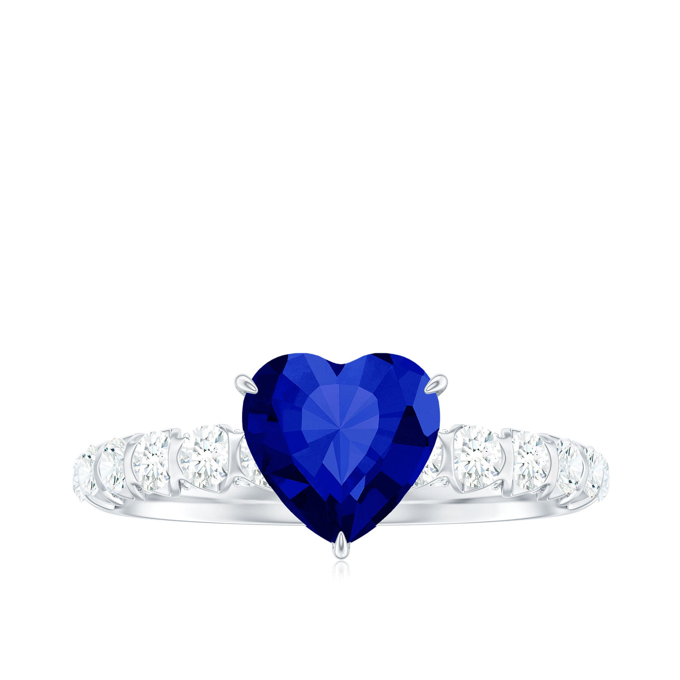 Certified 0.9 Carat Lab Created Blue Sapphire Heart Engagement Ring with Diamond Rosec Jewels