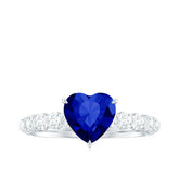 Certified 0.9 Carat Lab Created Blue Sapphire Heart Engagement Ring with Diamond Rosec Jewels