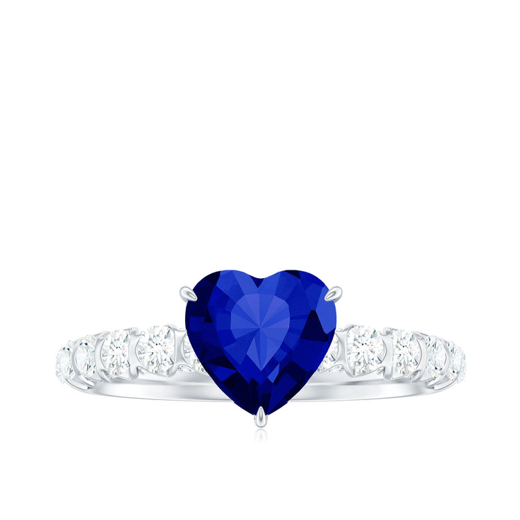 Certified 0.9 Carat Lab Created Blue Sapphire Heart Engagement Ring with Diamond Rosec Jewels