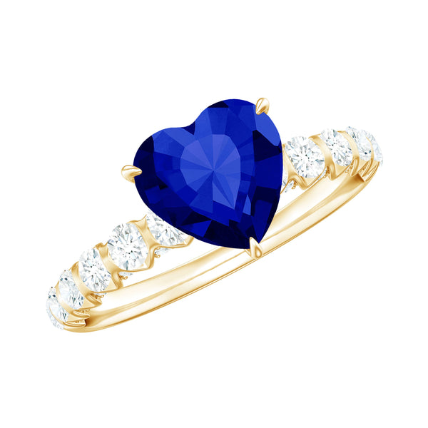 Certified 0.9 Carat Lab Created Blue Sapphire Heart Engagement Ring with Diamond Rosec Jewels