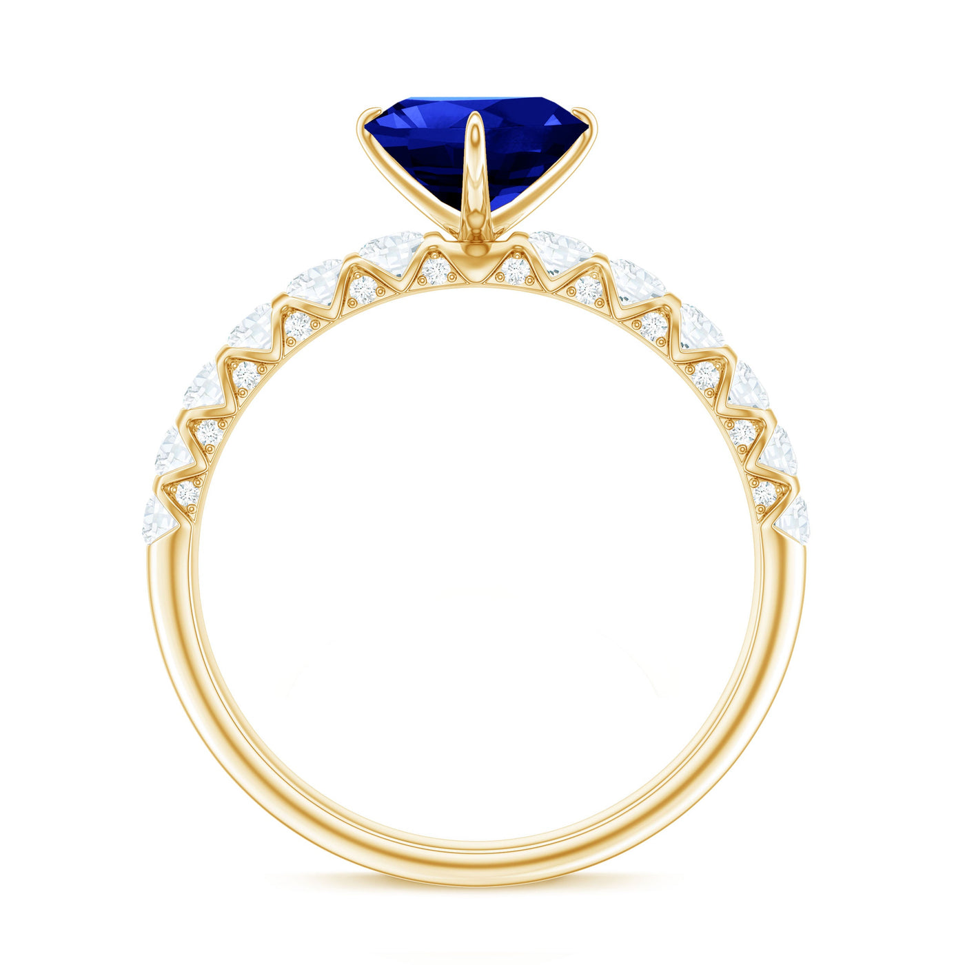 Certified 0.9 Carat Lab Created Blue Sapphire Heart Engagement Ring with Diamond Rosec Jewels