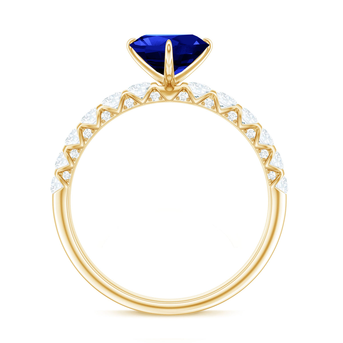 Certified 0.9 Carat Lab Created Blue Sapphire Heart Engagement Ring with Diamond Rosec Jewels
