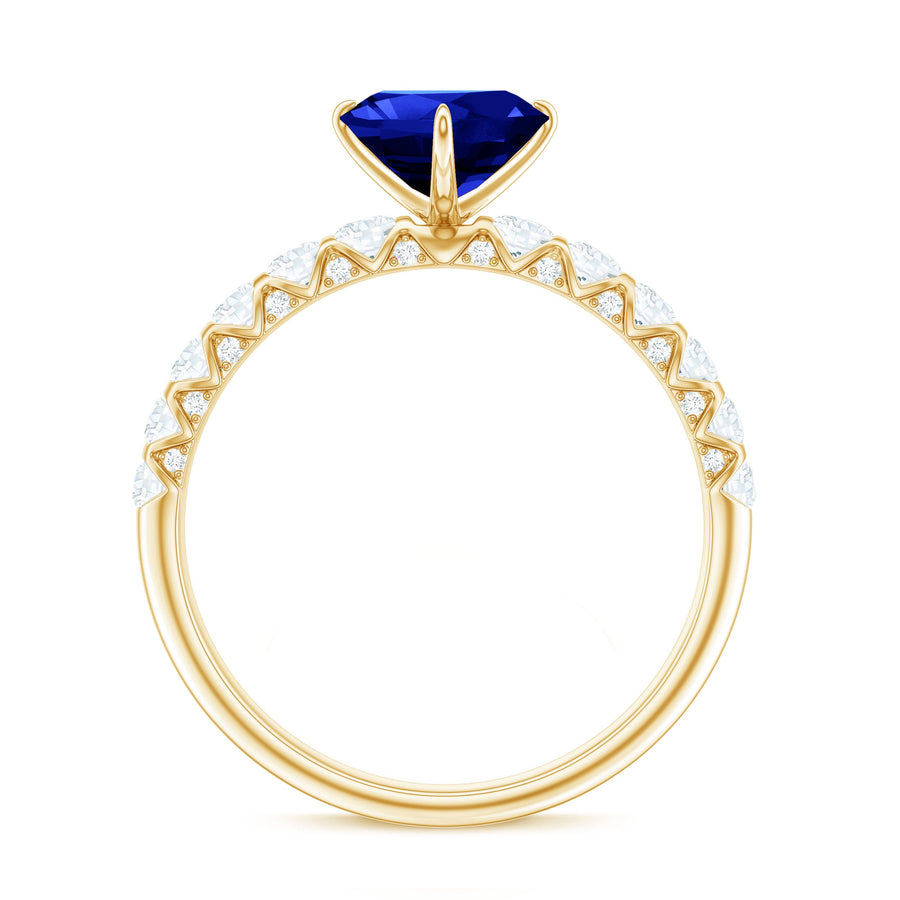 Certified 0.9 Carat Lab Created Blue Sapphire Heart Engagement Ring with Diamond